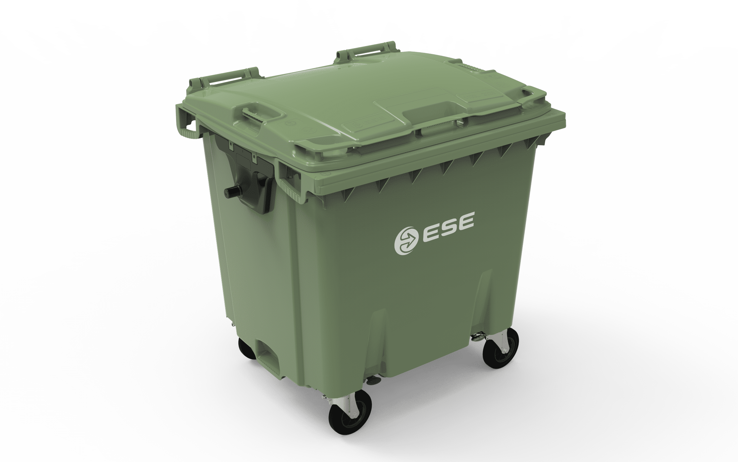 Контейнер для ТПВ, ESE, 1100 л, ErgoStop, з плоскою кришкою, зелений 040